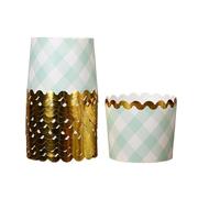 Caissettes Cupcake Gobelets de cuisson en papier à pois dorés, 100 pièces, moule for muffins et cupcakes, doublures gobelets, supports antiadhésifs for mariage anniversaire(Green Grid)