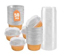 Caissettes en aluminium Coupes à dessert avec couvercles, supports en aluminium doré for caissettes pâtisserie, ramequins utilitaires for cupcakes et puddings transparents