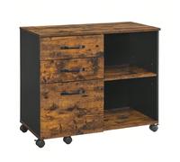 Caisson 3 Tiroirs, Avec Compartiments Ouverts, Style Industriel Noir