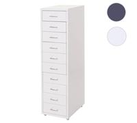 Caisson a roulettes Boston T851, armoire à tiroirs, 110x28x41cm 10 tiroirs ~ blanc