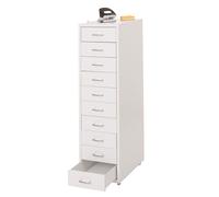 Caisson A Roulettes Boston T851, Armoire À Tiroirs Armoire En Acier, 110x28x41cm 10 Tiroirs Blanc Multicolore
