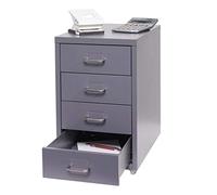 Caisson à roulettes Boston T851, Armoire à tiroirs, en Acier, 48x28x41cm, 4 tiroirs - Gris foncé
