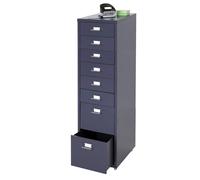 Caisson à roulettes Boston T851, placard à tiroirs en acier, 109x28x44 cm 8 tiroirs gris foncé