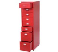 Caisson À Roulettes Boston T851, Placard En Acier, 109x28x44cm 8 Tiroirs Rouge Multicolore