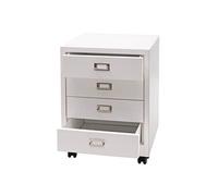 Caisson à roulettes HWC-L49, armoire à tiroirs acier armoire à dossiers, métal 55x40x41cm 4 tiroirs blanc