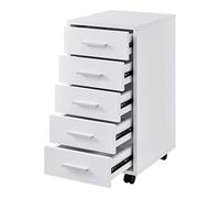 [en.casa] Caisson à Roulettes Mobile avec 5 Tiroirs en MDF 63 x 33 x 38 cm Blanc