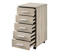Caisson à roulettes Mobile avec 5 Tiroirs en MDF 63 x 33 x 38 cm Chêne