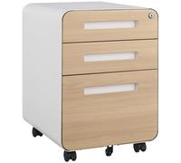 Caisson à roulettes verrouillable à 3 tiroirs - Armoire de classement mobile en métal avec 5 roulettes de sécurité et dossier suspendu réglable en hauteur - Bois