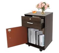 Caisson à roulettes verrouillable avec 1 tiroir, 4 roulettes, barres de suspension réglables, pour dossiers suspendus au format A4 et lettre, noir d'encre, 37 x 34 x 59 cm (noyer noir)