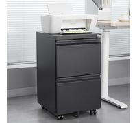 Caisson à roulettes verrouillable avec 2 tiroirs - Armoire de classement mobile sur roulettes en métal pour bureau à domicile et bureau - Noir comme meuble bas de bureau - Chariot pour classeurs A4