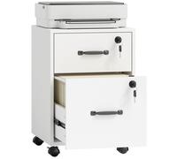 HOMCOM Caisson Bureau Mobile sur Roulette 2 Tiroirs 40x40x54,1cm Blanc | Meuble Rangement Bureau, pour Documents Suspendus Format Lettre et Imprimante, Caisson de Rangement pour Travail