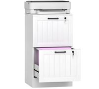 HOMCOM Caisson bureau avec 2 tiroirs et serrures, meuble rangement bureau avec barres de suspension réglables pour documents, caisson de rangement compact pour travail ou chambre, 40x40x71cm, blanc