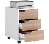 HOMCOM Caisson Bureau Mobile avec 3 Tiroirs 40x50x57,5cm Blanc et Chêne | Meuble Rangement Bureau sur Roulettes, pour Documents et Imprimante, Caisson de Rangement Compact pour Travail ou Chambre