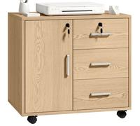 Caisson bureau - HOMCOM - verrouillable - 3 tiroirs et étagère réglable, roulettes - dim. 40 x 60 x 56 cm - marron clair