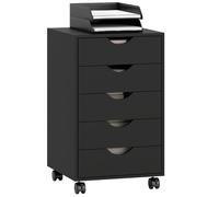 HOMCOM Caisson bureau mobile avec 5 tiroirs, meuble rangement bureau sur roulettes pour documents et imprimante, caisson de rangement compact pour travail ou chambre, 40 x 40 x 67 cm, noir