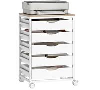 Caisson bureau mobile - HOMCOM - sur roulettes - avec 5 tiroirs, poignées encochées - bois - 50 x 40 x 74,5 cm - blanc