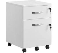Caisson Bureau - VASAGLE - Petit Meuble de Rangement Mobile - 2 Tiroirs - Blanc - Panneau MDF, PVC