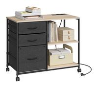 Caisson Bureau WOLTU - avec Station de Charge - Armoire de Bureau à roulettes - 3 Tiroirs 2 Étagères - Chêne Clair W0ATT0838