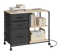 Caisson Bureau WOLTU - Station de Charge - Armoire de Bureau à roulettes - 3 Tiroirs 2 Étagères - Chêne Clair W0ATT0838