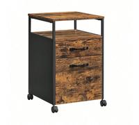 Caisson De Bureau 2 Tiroirs, Placard De Rangement Mobile, Avec Roulettes, Emplacement Ouvert Marron