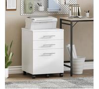 Caisson de Bureau 3 tiroirs-HOOBRO-Meuble de Rangement pour Dossier-Placard de Rangement Mobile, avec 5 roulettes-Stable, Blanc