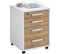 Caisson de Bureau 4 Tiroirs "Kazed" 65cm Blanc & Chêne Blanc G