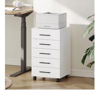 Caisson de Bureau 5 tiroirs-HOOBRO-Meuble de Rangement pour Dossier-Placard de Rangement Mobile-Stable, Blanc