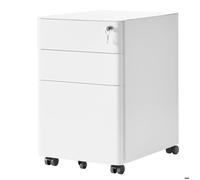 Caisson de Bureau à 3 Tiroirs Casier Verrouillable Préassemblé, 50 x 39 x 59 cm, Blanc