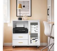 Caisson De Bureau À Roulettes 2 Tiroirs Et 1 Porte Effet Bois Blanc Blanc