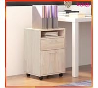 Caisson de bureau à roulettes - AKOZON - 9063 - chêne - 1 tiroir placard et niche - 4 roulettes (2 freins) - 40x35x60 cm