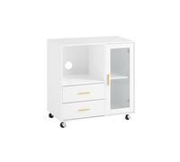 SoBuy Caisson de Bureau à Roulettes avec 2 Tiroirs et Porte Vitrée, Meuble Rangement Bureau Mobile Blanc 75x40x76 cm