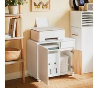 Caisson De Bureau À Roulettes Avec Tiroir Et Portes Effet Bois Blanc Blanc