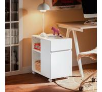 Caisson De Bureau À Roulettes Effet Bois Blanc Avec Tiroir Et Portes Blanc