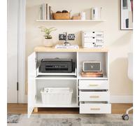 Caisson De Bureau À Roulettes Effet Bois Blanc Avec Tiroirs Et Porte Blanc