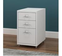 en.casa Caisson de bureau métallique 3 tiroirs roulettes porte-étiquettes 48x28x41 cm blanc mat