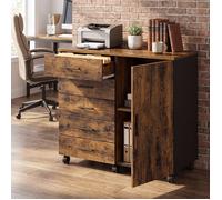 Caisson de Bureau à Roulettes, Support pour Imprimante, avec 5 Tiroirs, 2 Étagères, Rails Coulissants, Marron