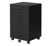 Caisson de Bureau à Roulettes, Support pour Imprimante, avec 5 Tiroirs, Rails Coulissants, Noir