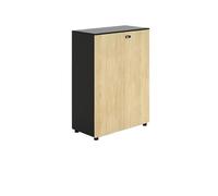 Caisson de Bureau Armoire de bureau à double porte avec cloison de rangement, couleur bois d'origine + noir, armoire de rangement courte en bois avec serrure, rangement de données Bibliothèque