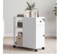 Caisson de Bureau avec 1 Tiroir et 1 Placard-HOOBRO-Meuble de Bureau Amovible-Casier sur roulettes avec Espace Ouvert-Blanc
