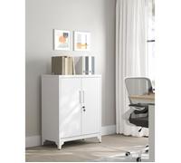 Caisson de Bureau, avec 2 Portes, Verrouillable, en Acier, pour Bureau, Salon, Blanc Mat
