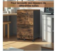 Caisson de bureau avec 2 tiroirs meuble de rangement avec roulettes pour dossiers suspendus au format A4 marron et noir