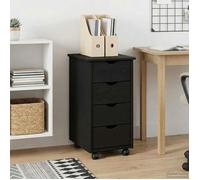vidaXL Cabinet Roulant Noir 34 x 39 x 65,5 cm Bois de Pin Massif, Rangement Simple et élégant, Cabinet rectangulaire Mobile avec tiroirs, Parfait pour Bureau à Domicile ou Chambre