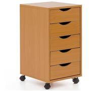 FineBuy Caisson à roulettes 33x64x38 cm Bois Marron avec 5 Tiroirs | caisson à tiroirs à roulettes pour le chambre d'enfant et bureau, caisson se glisse sous le bureau