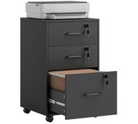 HOMCOM Caisson de Bureau Mobile 3 Tiroirs Verrouillables Noir | Caisson de Rangement sur Roulettes, pour Dossiers Suspendus A4 et Lettre, Support d'Imprimante, Bureau à Domicile