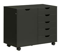 Caisson de bureau - HOMCOM - 5 tiroirs 1 porte étagère réglable - sur roulettes - panneau de particules - 78x40x66,5cm - noir