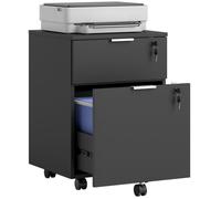 Caisson de bureau HOMCOM meuble de rangement 2 tiroirs 2 barres pour dossier suspendu, verrouillable avec 2 clés 42x40x60 cm