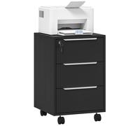 HOMCOM Caisson bureau mobile avec 3 tiroirs et serrure, meuble rangement bureau sur roulettes pour documents et imprimante, caisson de rangement compact pour travail ou chambre, 40x40x63,5cm, noir