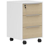 HOMCOM Caisson bureau mobile avec 3 tiroirs et serrure, meuble rangement bureau sur roulettes pour documents et imprimante, caisson de rangement compact pour travail ou chambre, 40x40x63,5cm, chêne