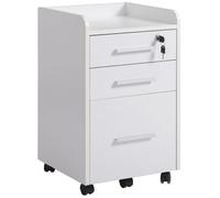 HomCom Caisson de bureau 3 tiroirs (1 verrouillable) sur roulettes trieur dossiers MDF blanc
