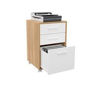 Caisson de bureau JON support imprimante 3 tiroirs blanc et bois